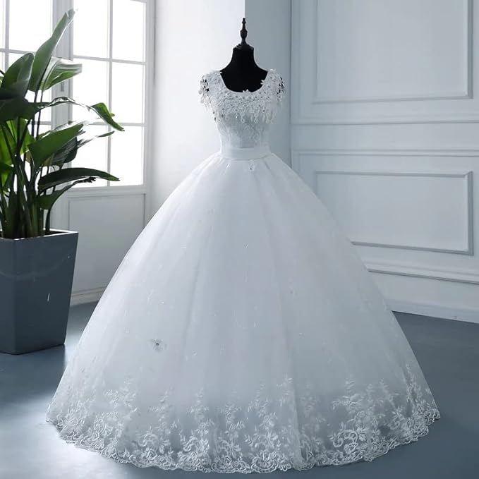 GOWNLINK Ball Wedding Gown for Christian Women White with Extra Sleeve Size Custom (White-B-G01)